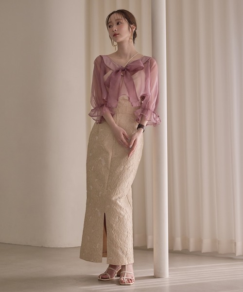 mideal(マイディール)の「2way ribbon cropped sheer blouse / 2wayリボンクロップドシアーブラウス(シャツ/ブラウス・レディース・アイボリー/ピンク・FREE)」の21枚目の写真