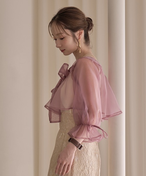 mideal(マイディール)の「2way ribbon cropped sheer blouse / 2wayリボンクロップドシアーブラウス(シャツ/ブラウス・レディース・アイボリー/ピンク・FREE)」の19枚目の写真
