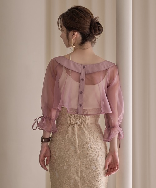 mideal(マイディール)の「2way ribbon cropped sheer blouse / 2wayリボンクロップドシアーブラウス(シャツ/ブラウス・レディース・アイボリー/ピンク・FREE)」の20枚目の写真