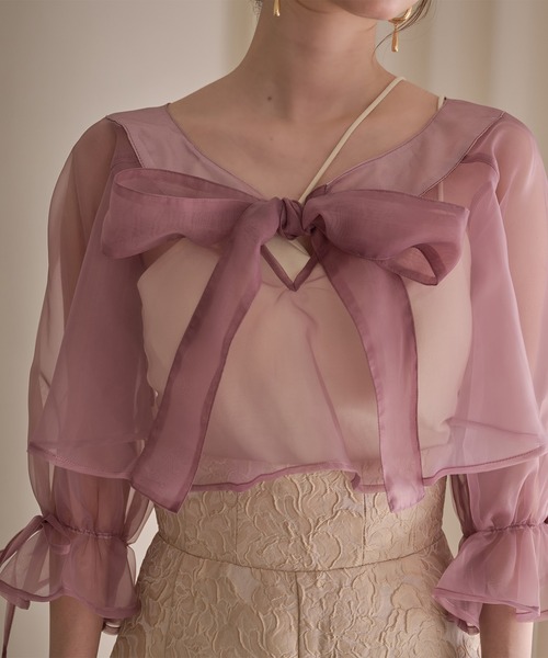 mideal(マイディール)の「2way ribbon cropped sheer blouse / 2wayリボンクロップドシアーブラウス(シャツ/ブラウス・レディース・アイボリー/ピンク・FREE)」の22枚目の写真