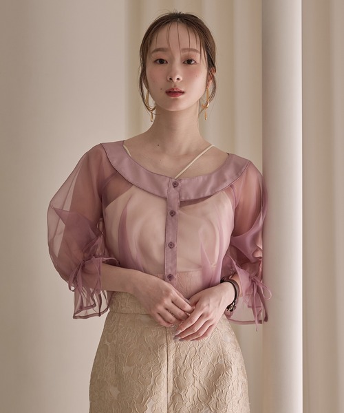 mideal(マイディール)の「2way ribbon cropped sheer blouse / 2wayリボンクロップドシアーブラウス(シャツ/ブラウス・レディース・アイボリー/ピンク・FREE)」の14枚目の写真