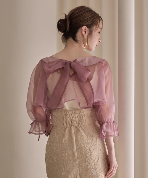 mideal(マイディール)の「2way ribbon cropped sheer blouse / 2wayリボンクロップドシアーブラウス(シャツ/ブラウス・レディース・アイボリー/ピンク・FREE)」の15枚目の写真