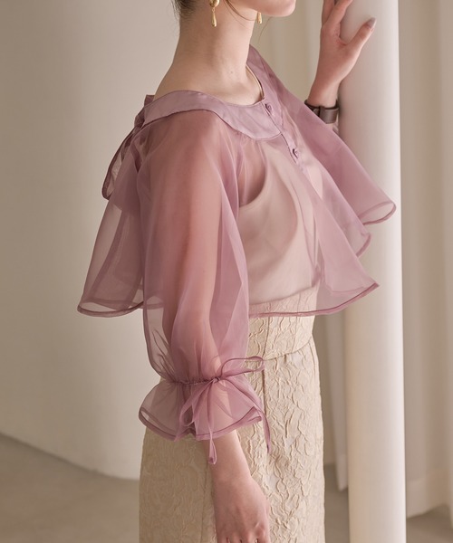 mideal(マイディール)の「2way ribbon cropped sheer blouse / 2wayリボンクロップドシアーブラウス(シャツ/ブラウス・レディース・アイボリー/ピンク・FREE)」の16枚目の写真