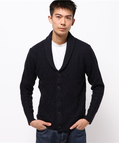 VENCEEXCHANGE（ヴァンスエクスチェンジ）の「ケーブルショールカーデ                 （カーディガン/ボレロ・メンズ・オフホワイト/ライトグレー/ネイビー・LARGE/MEDIUM）」の3枚目の写真