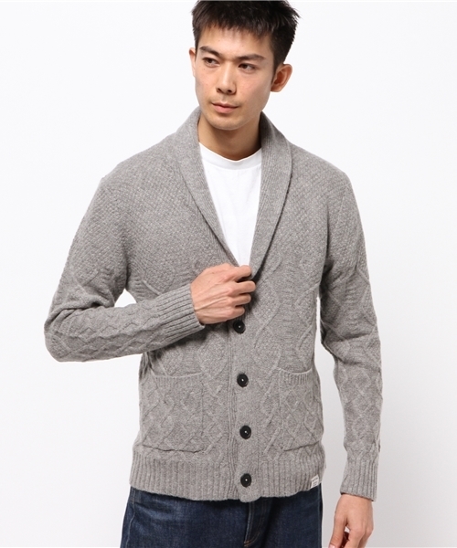 VENCEEXCHANGE（ヴァンスエクスチェンジ）の「ケーブルショールカーデ                 （カーディガン/ボレロ・メンズ・オフホワイト/ライトグレー/ネイビー・LARGE/MEDIUM）」の2枚目の写真
