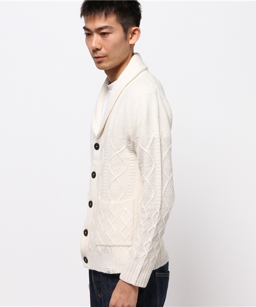 VENCEEXCHANGE（ヴァンスエクスチェンジ）の「ケーブルショールカーデ                 （カーディガン/ボレロ・メンズ・オフホワイト/ライトグレー/ネイビー・LARGE/MEDIUM）」の4枚目の写真