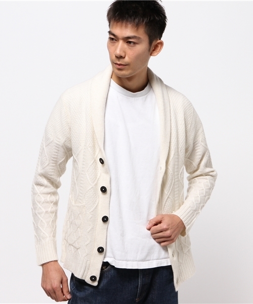 VENCEEXCHANGE（ヴァンスエクスチェンジ）の「ケーブルショールカーデ                 （カーディガン/ボレロ・メンズ・オフホワイト/ライトグレー/ネイビー・LARGE/MEDIUM）」の6枚目の写真