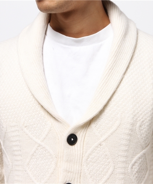 VENCEEXCHANGE（ヴァンスエクスチェンジ）の「ケーブルショールカーデ                 （カーディガン/ボレロ・メンズ・オフホワイト/ライトグレー/ネイビー・LARGE/MEDIUM）」の7枚目の写真