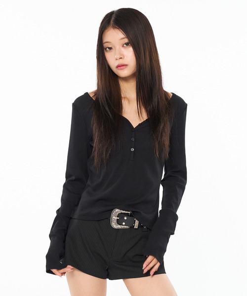 WISH FOR EVER（ウィッシュフォーエバー）の「ASSORT HENRY NECK LONG SLEEVE / アソートヘンリーネックロングスリーブ（Tシャツ/カットソー・レディース・ブラック/その他/オフホワイト・MEDIUM/SMALL）」の12枚目の写真