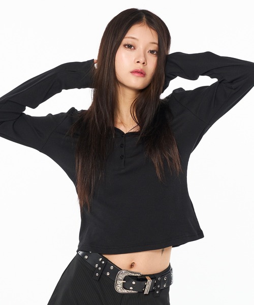 WISH FOR EVER（ウィッシュフォーエバー）の「ASSORT HENRY NECK LONG SLEEVE / アソートヘンリーネックロングスリーブ（Tシャツ/カットソー・レディース・ブラック/その他/オフホワイト・MEDIUM/SMALL）」の13枚目の写真