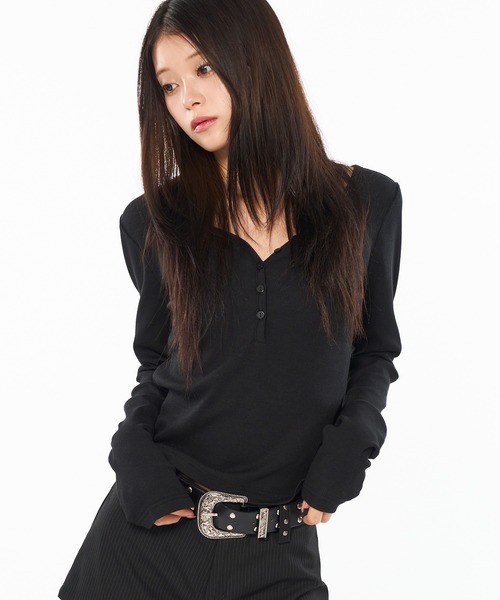 WISH FOR EVER（ウィッシュフォーエバー）の「ASSORT HENRY NECK LONG SLEEVE / アソートヘンリーネックロングスリーブ（Tシャツ/カットソー・レディース・ブラック/その他/オフホワイト・MEDIUM/SMALL）」の14枚目の写真