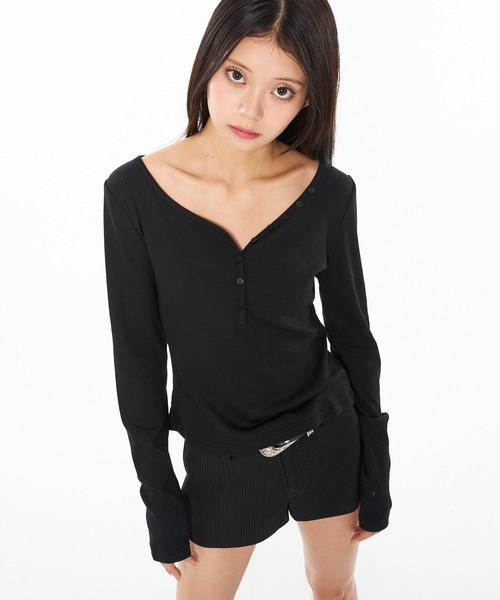 WISH FOR EVER（ウィッシュフォーエバー）の「ASSORT HENRY NECK LONG SLEEVE / アソートヘンリーネックロングスリーブ（Tシャツ/カットソー・レディース・ブラック/その他/オフホワイト・MEDIUM/SMALL）」の17枚目の写真