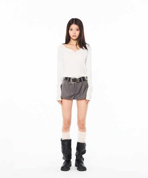 WISH FOR EVER（ウィッシュフォーエバー）の「ASSORT HENRY NECK LONG SLEEVE / アソートヘンリーネックロングスリーブ（Tシャツ/カットソー・レディース・ブラック/その他/オフホワイト・MEDIUM/SMALL）」の7枚目の写真