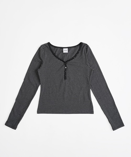 WISH FOR EVER（ウィッシュフォーエバー）の「ASSORT HENRY NECK LONG SLEEVE / アソートヘンリーネックロングスリーブ（Tシャツ/カットソー・レディース・ブラック/その他/オフホワイト・MEDIUM/SMALL）」の6枚目の写真
