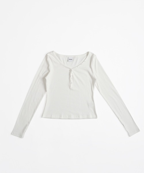 WISH FOR EVER（ウィッシュフォーエバー）の「ASSORT HENRY NECK LONG SLEEVE / アソートヘンリーネックロングスリーブ（Tシャツ/カットソー・レディース・ブラック/その他/オフホワイト・MEDIUM/SMALL）」の4枚目の写真
