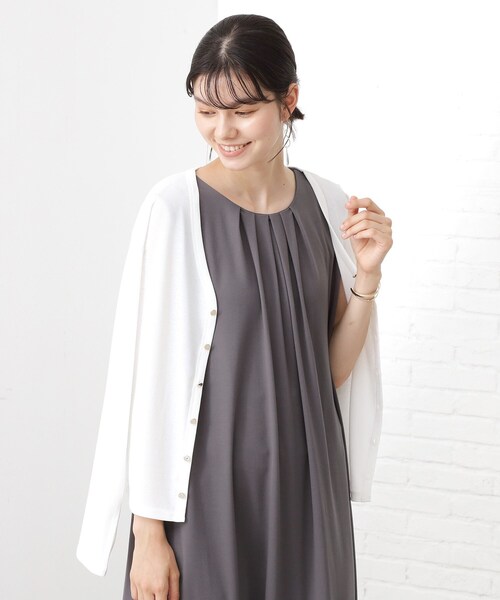 THE SHOP TK （ザ ショップ ティーケー ）の「シアーフライスVカーデ（カーディガン/ボレロ・レディース・ダークグリーン/オフホワイト/ライトグレー/ブラック・13/12）」の2枚目の写真