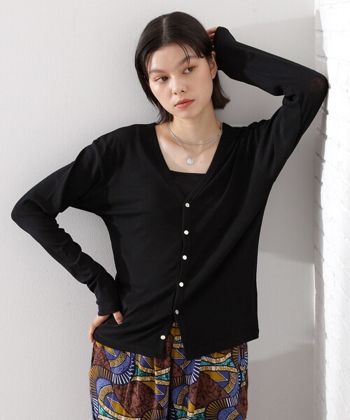 THE SHOP TK （ザ ショップ ティーケー ）の「シアーフライスVカーデ（カーディガン/ボレロ・レディース・ダークグリーン/オフホワイト/ライトグレー/ブラック・13/12）」の3枚目の写真