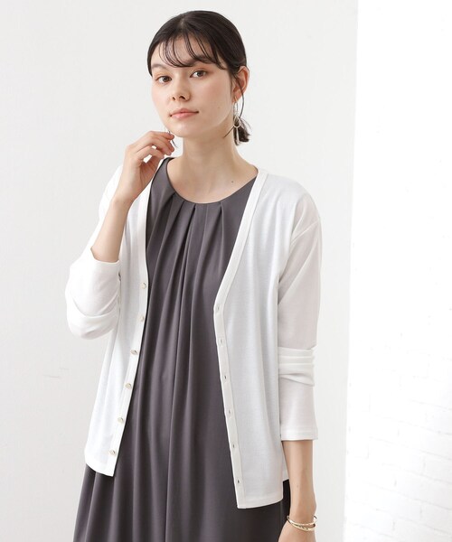 THE SHOP TK （ザ ショップ ティーケー ）の「シアーフライスVカーデ（カーディガン/ボレロ・レディース・ダークグリーン/オフホワイト/ライトグレー/ブラック・13/12）」の6枚目の写真