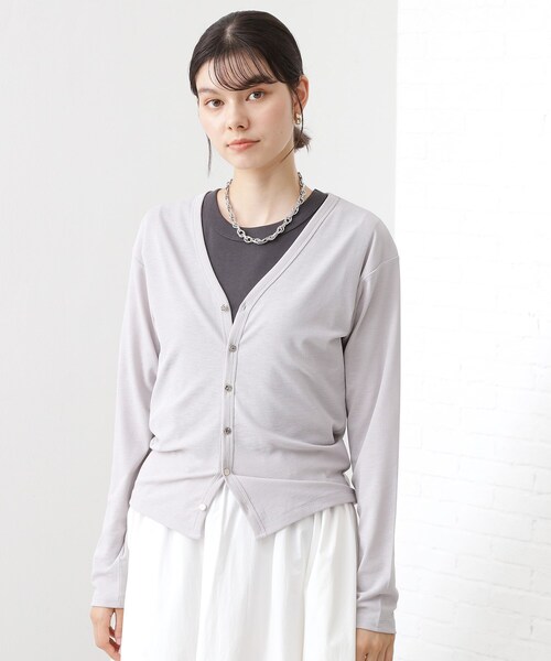 THE SHOP TK （ザ ショップ ティーケー ）の「シアーフライスVカーデ（カーディガン/ボレロ・レディース・ダークグリーン/オフホワイト/ライトグレー/ブラック・13/12）」の9枚目の写真