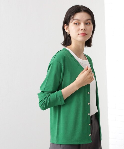 THE SHOP TK （ザ ショップ ティーケー ）の「シアーフライスVカーデ（カーディガン/ボレロ・レディース・ダークグリーン/オフホワイト/ライトグレー/ブラック・13/12）」の18枚目の写真