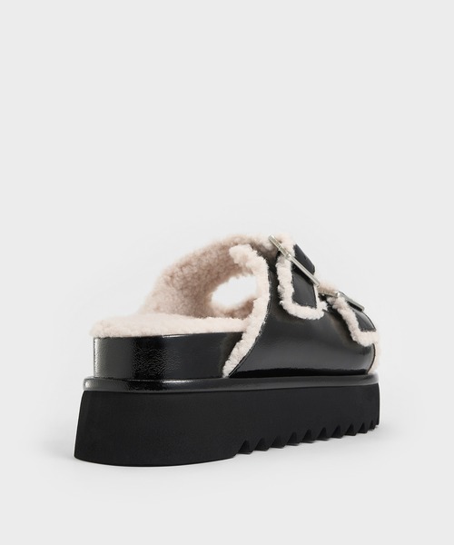 CHARLES & KEITH（チャールズ & キース）の「ファーライン プラットフォームサンダル（スリッポン・レディース・ベージュ/ブラック系その他6・24.5cm/23.5cm/22.5cm/23cm/25.5cm/25cm）」の10枚目の写真