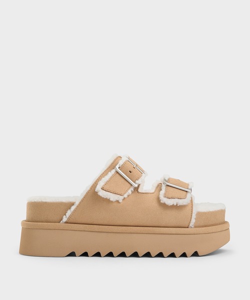 CHARLES & KEITH（チャールズ & キース）の「ファーライン プラットフォームサンダル（スリッポン・レディース・ベージュ/ブラック系その他6・24.5cm/23.5cm/22.5cm/23cm/25.5cm/25cm）」の12枚目の写真