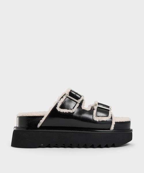 CHARLES & KEITH（チャールズ & キース）の「ファーライン プラットフォームサンダル（スリッポン・レディース・ベージュ/ブラック系その他6・24.5cm/23.5cm/22.5cm/23cm/25.5cm/25cm）」の14枚目の写真
