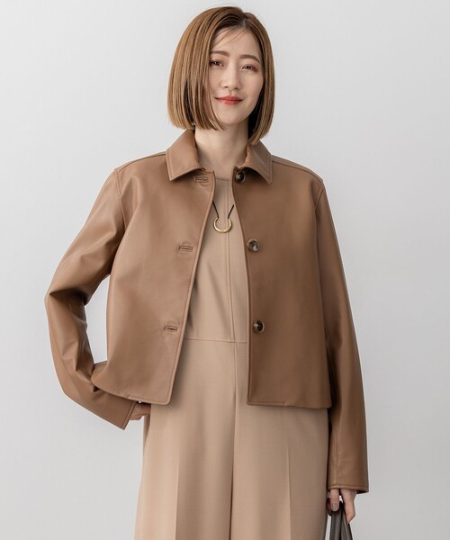 23区(ニジュウサンク)の「ラムレザー ステンカラー ジャケット(その他アウター・レディース・黄土色系/ブラック系・36/38/40)」の2枚目の写真