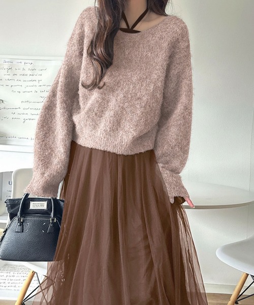 classicalelf(クラシカルエルフ)の「褒められワンピ♪マルチwayニット×チュールワンピースセット(セットアイテム)(ワンピース・レディース・チャコールグレー×ブラック/ベージュ系その他/ブラック×グレー/ブルー系その他/ベージュ系その他2・LARGE/MEDIUM/SMALL/X-LARGE)」の3枚目の写真