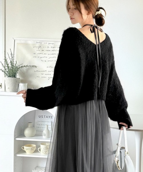 classicalelf(クラシカルエルフ)の「褒められワンピ♪マルチwayニット×チュールワンピースセット(セットアイテム)(ワンピース・レディース・チャコールグレー×ブラック/ベージュ系その他/ブラック×グレー/ブルー系その他/ベージュ系その他2・LARGE/MEDIUM/SMALL/X-LARGE)」の2枚目の写真