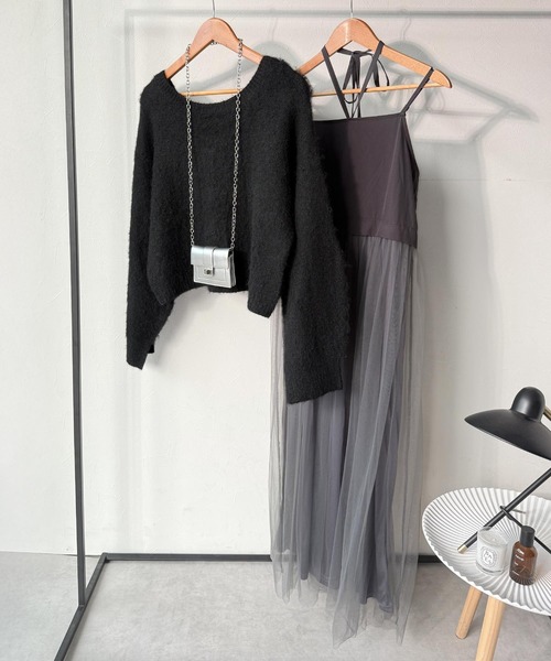 classicalelf(クラシカルエルフ)の「褒められワンピ♪マルチwayニット×チュールワンピースセット(セットアイテム)(ワンピース・レディース・チャコールグレー×ブラック/ベージュ系その他/ブラック×グレー/ブルー系その他/ベージュ系その他2・LARGE/MEDIUM/SMALL/X-LARGE)」の8枚目の写真