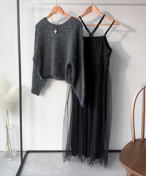 セール】褒められワンピ♪マルチwayニット×チュールワンピースセット