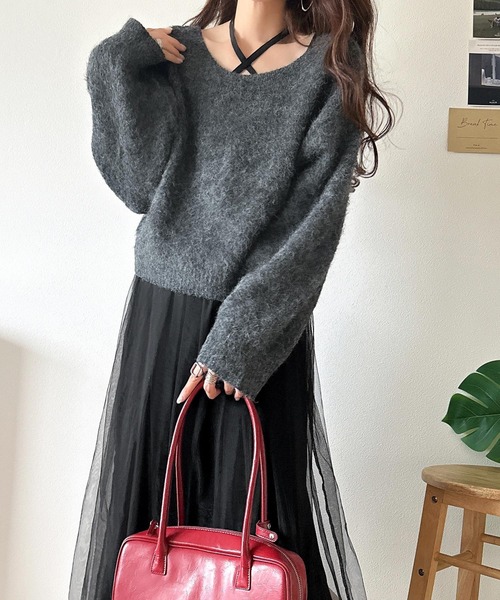 classicalelf(クラシカルエルフ)の「褒められワンピ♪マルチwayニット×チュールワンピースセット(セットアイテム)(ワンピース・レディース・チャコールグレー×ブラック/ベージュ系その他/ブラック×グレー/ブルー系その他/ベージュ系その他2・LARGE/MEDIUM/SMALL/X-LARGE)」の14枚目の写真