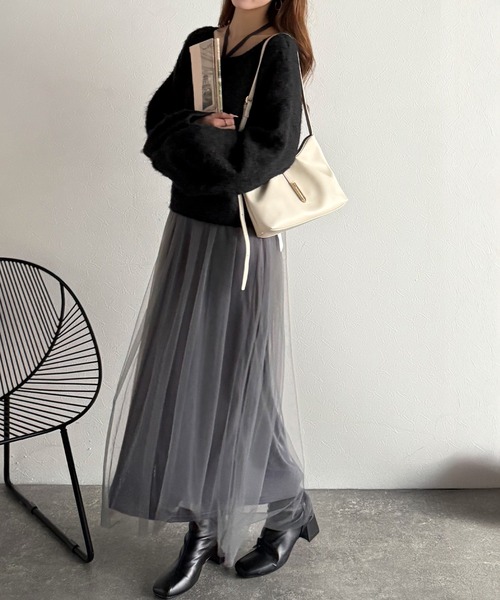 classicalelf(クラシカルエルフ)の「褒められワンピ♪マルチwayニット×チュールワンピースセット(セットアイテム)(ワンピース・レディース・チャコールグレー×ブラック/ベージュ系その他/ブラック×グレー/ブルー系その他/ベージュ系その他2・LARGE/MEDIUM/SMALL/X-LARGE)」の13枚目の写真