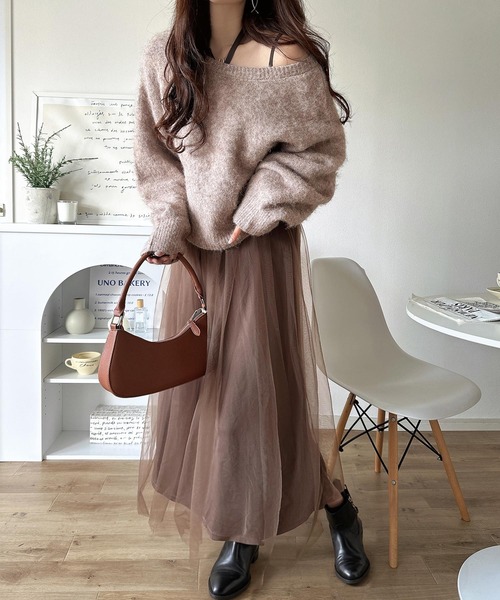 classicalelf(クラシカルエルフ)の「褒められワンピ♪マルチwayニット×チュールワンピースセット(セットアイテム)(ワンピース・レディース・チャコールグレー×ブラック/ベージュ系その他/ブラック×グレー/ブルー系その他/ベージュ系その他2・LARGE/MEDIUM/SMALL/X-LARGE)」の17枚目の写真