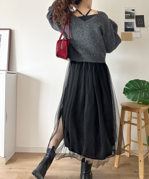 classicalelf(クラシカルエルフ)の「褒められワンピ♪マルチwayニット×チュールワンピースセット(セットアイテム)(ワンピース・レディース・チャコールグレー×ブラック/ベージュ系その他/ブラック×グレー/ブルー系その他/ベージュ系その他2・LARGE/MEDIUM/SMALL/X-LARGE)」の18枚目の写真