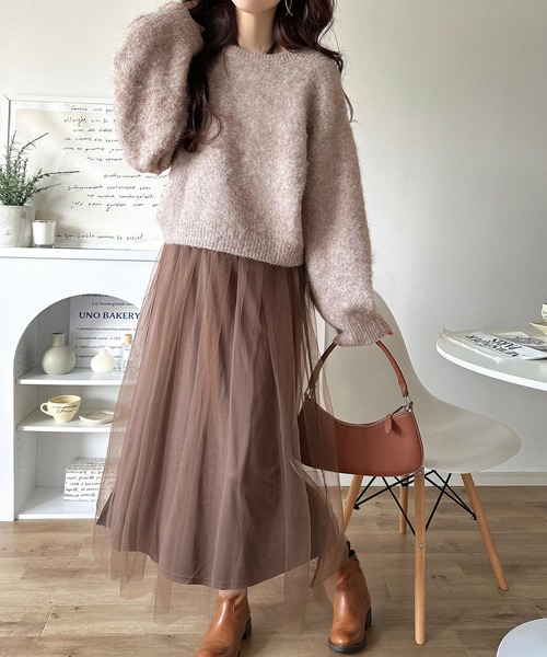 classicalelf(クラシカルエルフ)の「褒められワンピ♪マルチwayニット×チュールワンピースセット(セットアイテム)(ワンピース・レディース・チャコールグレー×ブラック/ベージュ系その他/ブラック×グレー/ブルー系その他/ベージュ系その他2・LARGE/MEDIUM/SMALL/X-LARGE)」の16枚目の写真