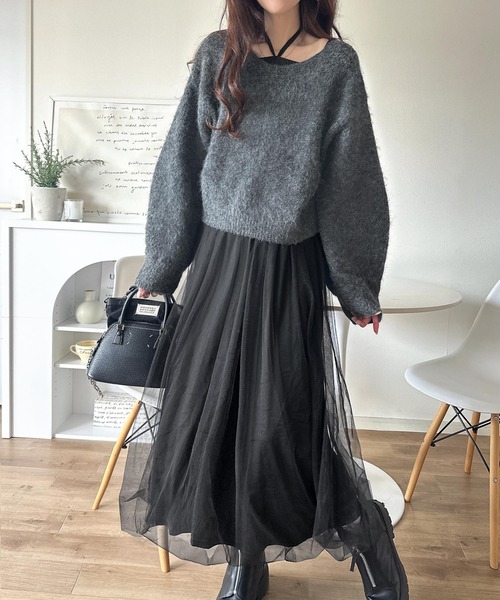 classicalelf(クラシカルエルフ)の「褒められワンピ♪マルチwayニット×チュールワンピースセット(セットアイテム)(ワンピース・レディース・チャコールグレー×ブラック/ベージュ系その他/ブラック×グレー/ブルー系その他/ベージュ系その他2・LARGE/MEDIUM/SMALL/X-LARGE)」の12枚目の写真