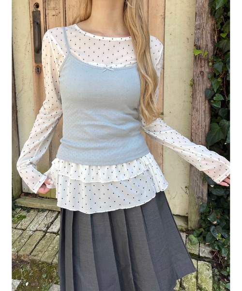 WC(ダブル シー)の「フリルヘムドットシアートップス(Tシャツ/カットソー・レディース・ホワイト/ブラック・FREE)」の2枚目の写真