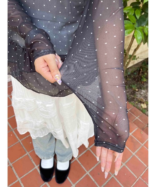 WC(ダブル シー)の「フリルヘムドットシアートップス(Tシャツ/カットソー・レディース・ホワイト/ブラック・FREE)」の13枚目の写真