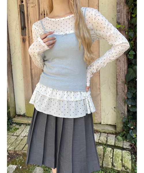 WC(ダブル シー)の「フリルヘムドットシアートップス(Tシャツ/カットソー・レディース・ホワイト/ブラック・FREE)」の6枚目の写真