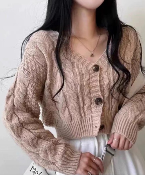 ケーブル編みニットカーディガン（カーディガン/ボレロ）｜AMAJI