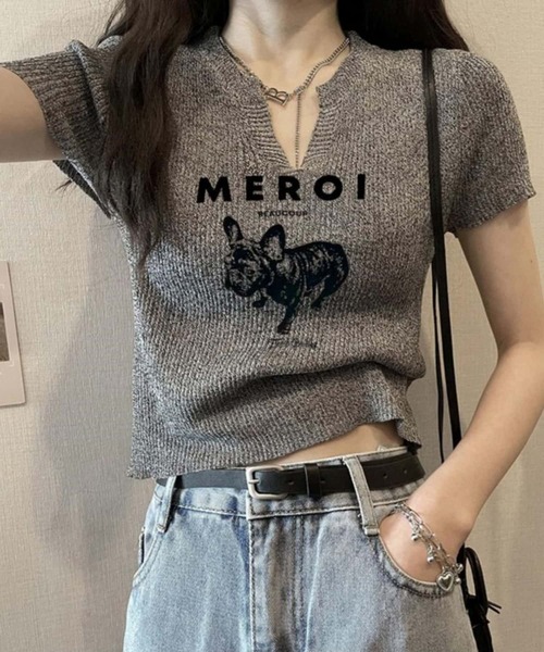 MAISON DE THERESE（メゾン ド テレーズ）の「VネックロゴTシャツ（Tシャツ/カットソー・レディース・グレー/ブラック/ホワイト・FREE）」の3枚目の写真