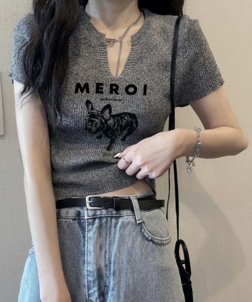 MAISON DE THERESE（メゾン ド テレーズ）の「VネックロゴTシャツ（Tシャツ/カットソー・レディース・グレー/ブラック/ホワイト・FREE）」の5枚目の写真