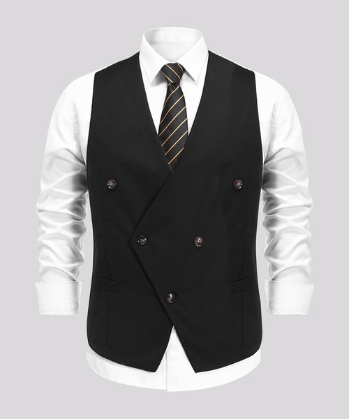 Cloudstyle（クラウドスタイル）の「【Cloudstyle】ダブルブレスト ノーカラー スーツベスト（スーツベスト・メンズ・グレー/ネイビー/ブラック・LARGE/X-LARGE/SMALL/MEDIUM）」の7枚目の写真