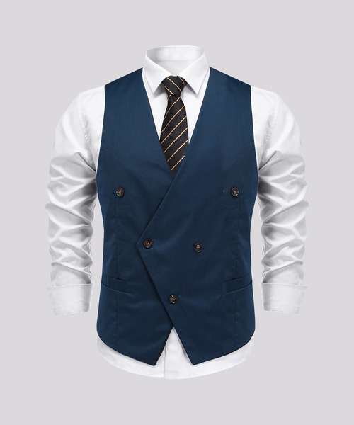 セール】【Cloudstyle】ダブルブレスト ノーカラー スーツベスト