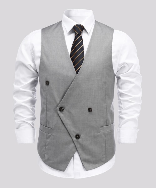 Cloudstyle（クラウドスタイル）の「【Cloudstyle】ダブルブレスト ノーカラー スーツベスト（スーツベスト・メンズ・グレー/ネイビー/ブラック・LARGE/X-LARGE/SMALL/MEDIUM）」の9枚目の写真