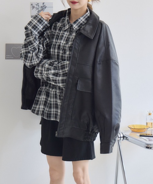RU.TI.LE(ルチル)の「【RU.TI.LE】オーバーサイズエコレザーブルゾン(ブルゾン・レディース・ブラウン/ブラック・MEDIUM)」の2枚目の写真
