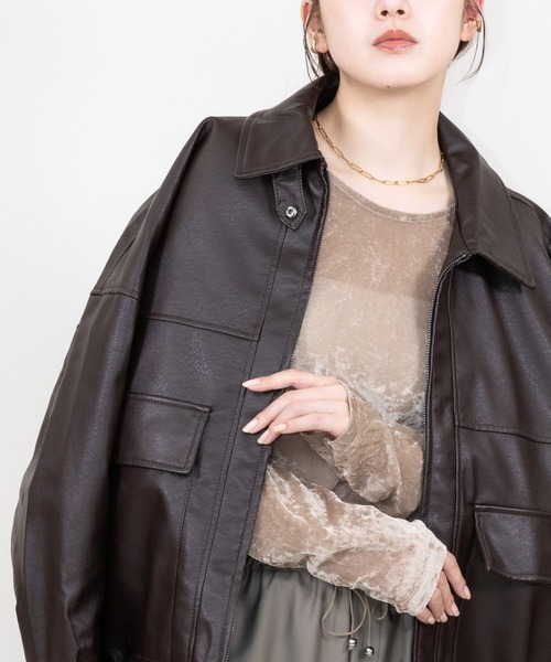 RU.TI.LE(ルチル)の「【RU.TI.LE】オーバーサイズエコレザーブルゾン(ブルゾン・レディース・ブラウン/ブラック・MEDIUM)」の15枚目の写真