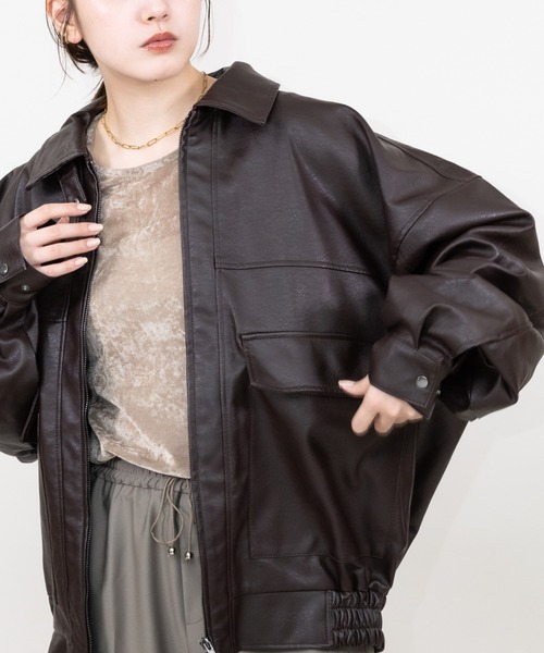 RU.TI.LE(ルチル)の「【RU.TI.LE】オーバーサイズエコレザーブルゾン(ブルゾン・レディース・ブラウン/ブラック・MEDIUM)」の14枚目の写真